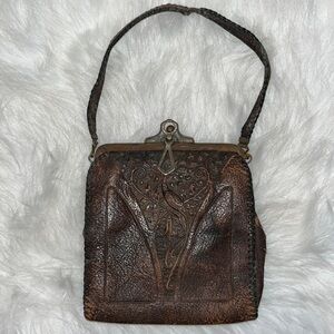 HANDTOOLED Small Leather Antique Vintage Coin Purse With Bird Engraved Very Old